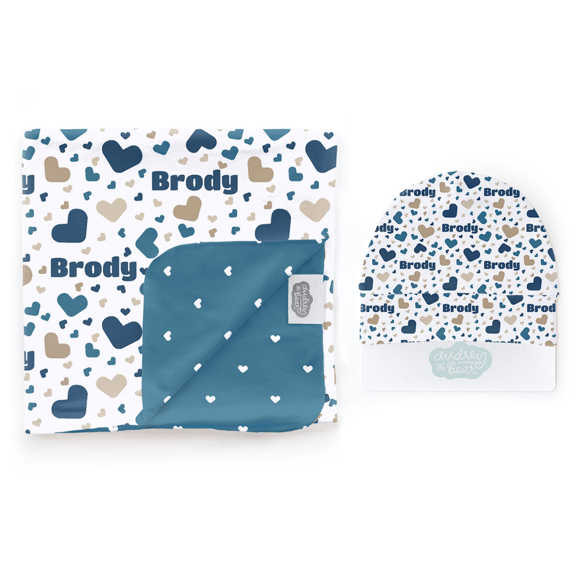Personalized Swaddle & Hat Set | Bursting Hearts