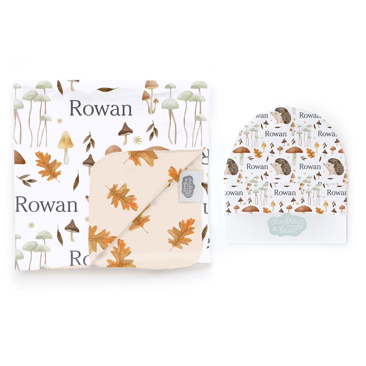 Personalized Swaddle & Hat Set | Hedgehog Forest
