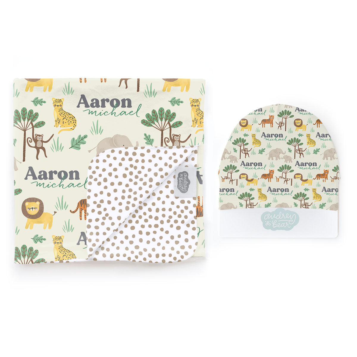 Personalized Swaddle & Hat Set | Jungle Safari