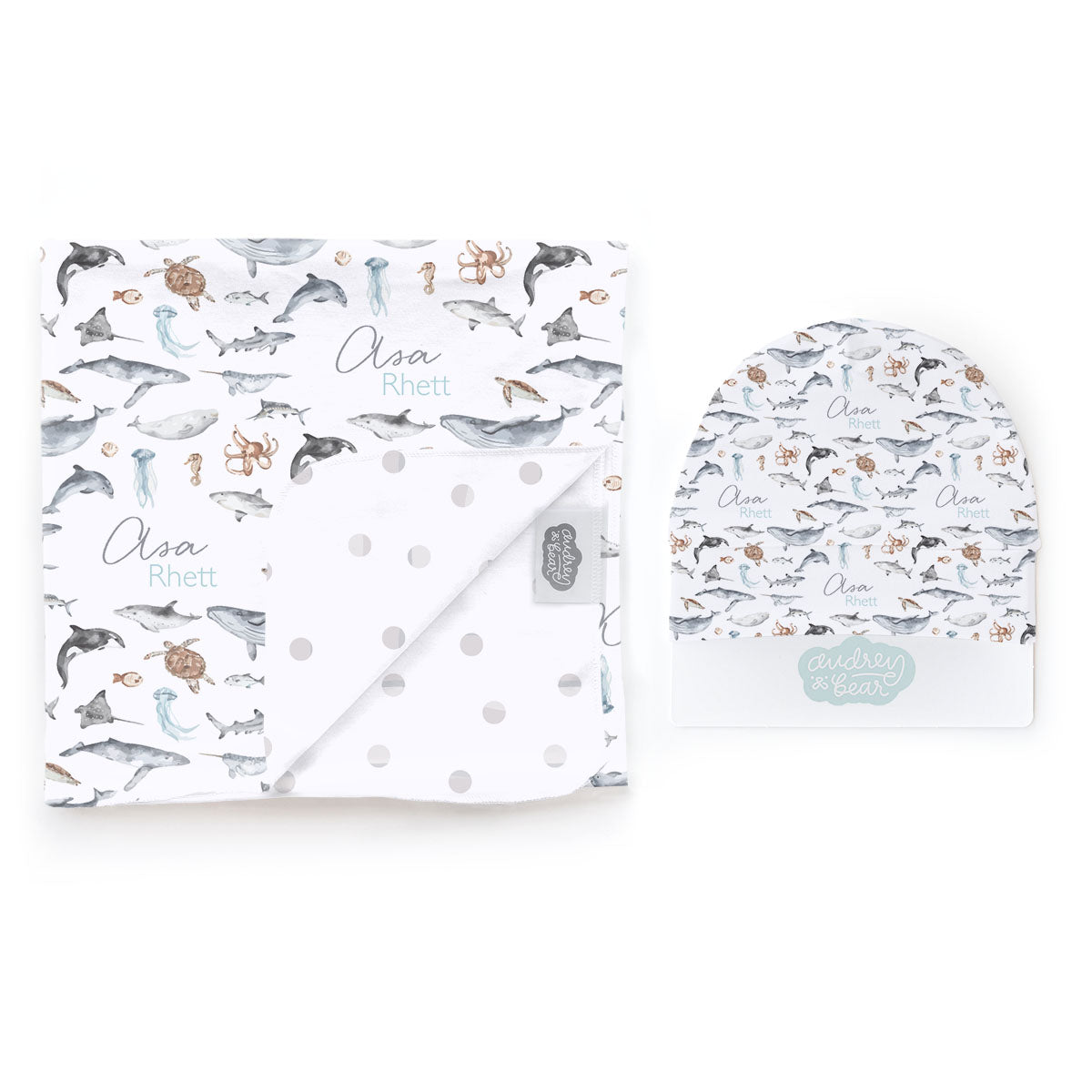Personalized  Swaddle & Hat Set | Ocean Explorer