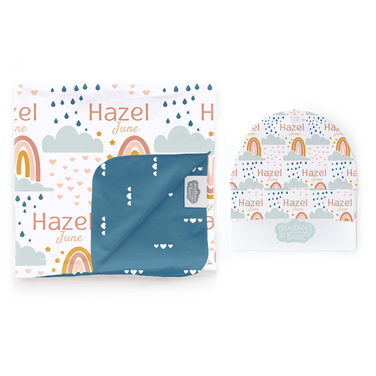 Personalized Swaddle & Hat Set | Rainbow Wishes