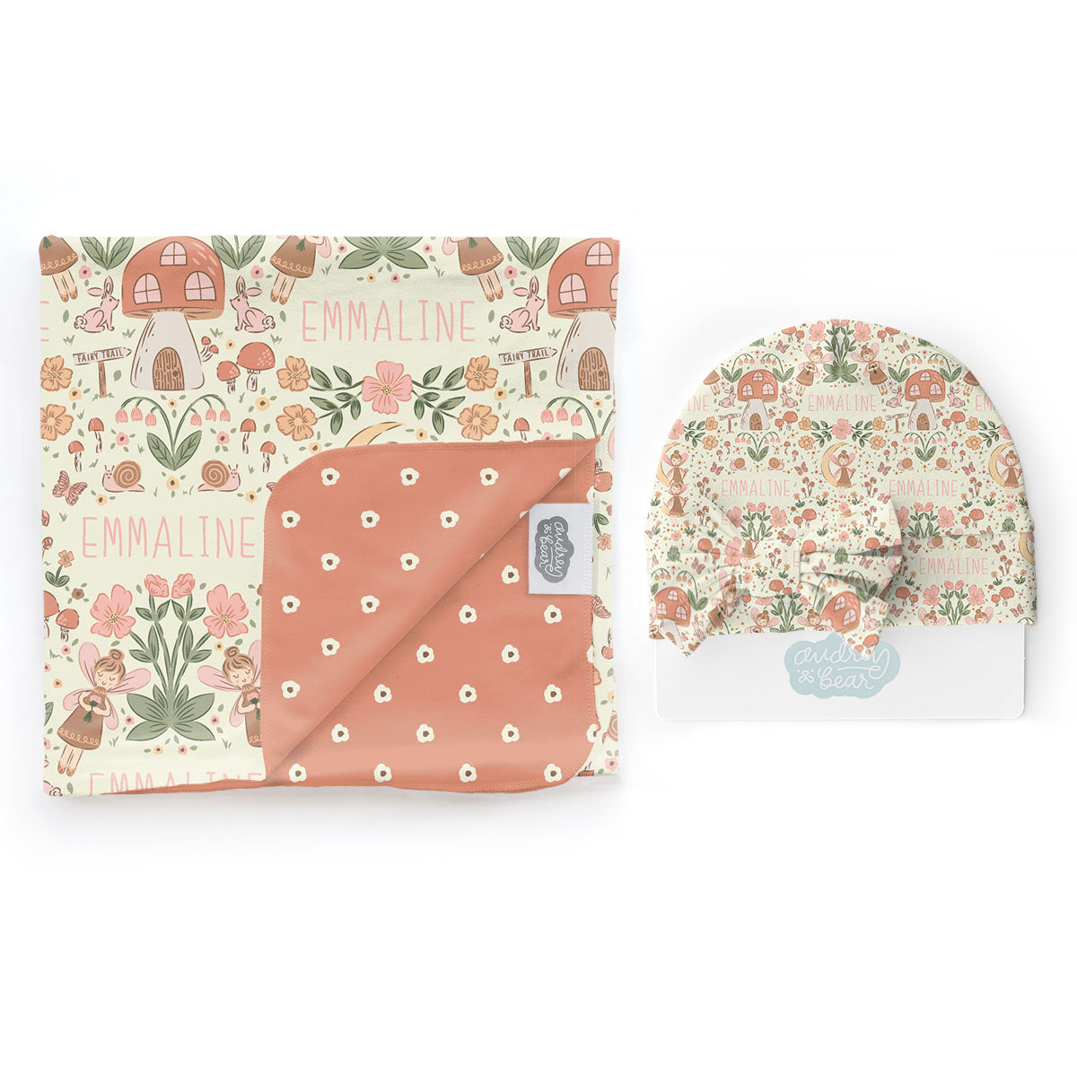 Personalized Swaddle & Hat Set | Fairyland Garden