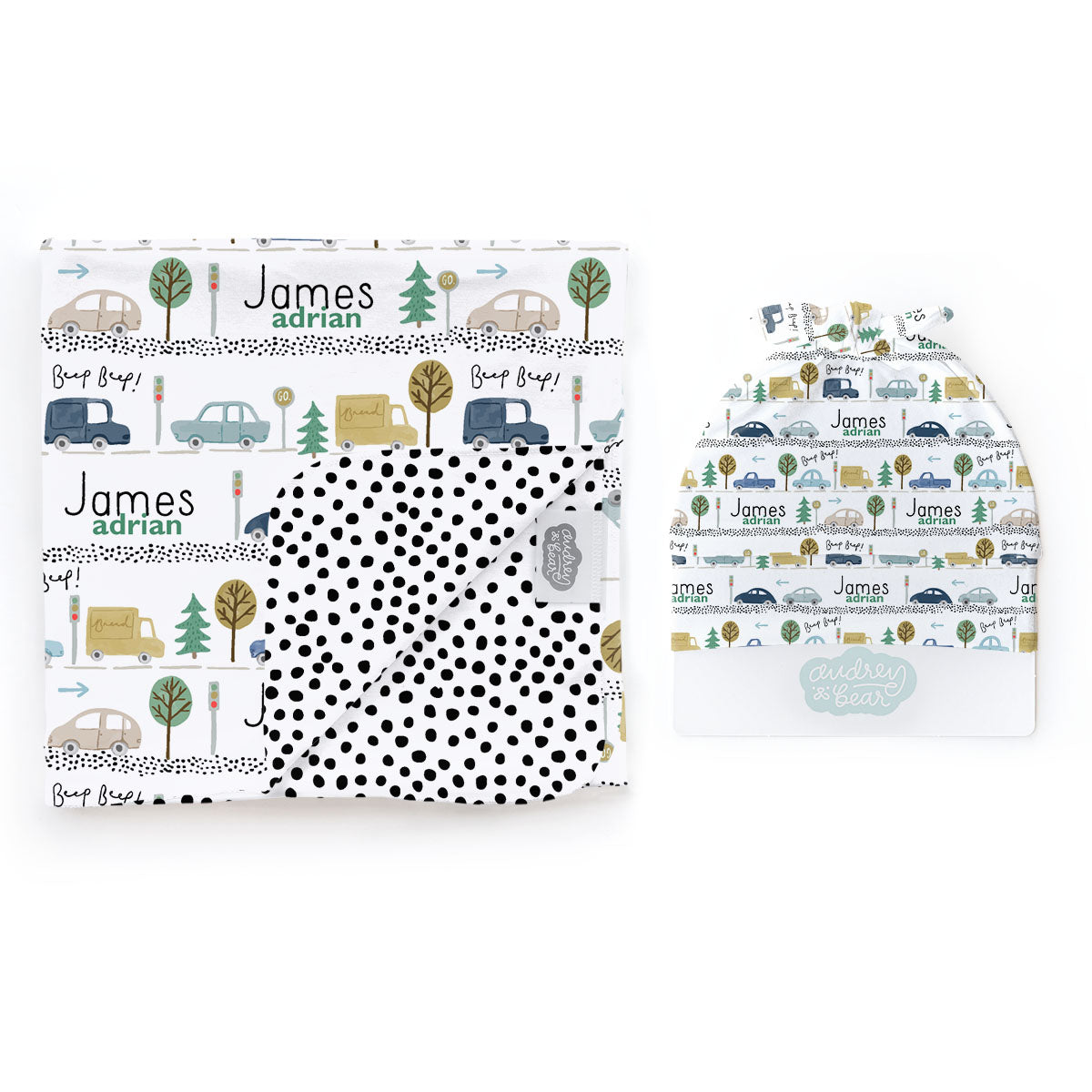 Personalized Swaddle & Hat Set | City Slicker