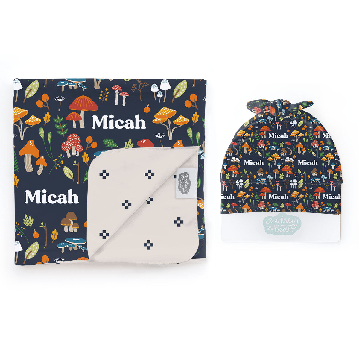 Personalized Swaddle & Hat Set | Enchanting Toadstools