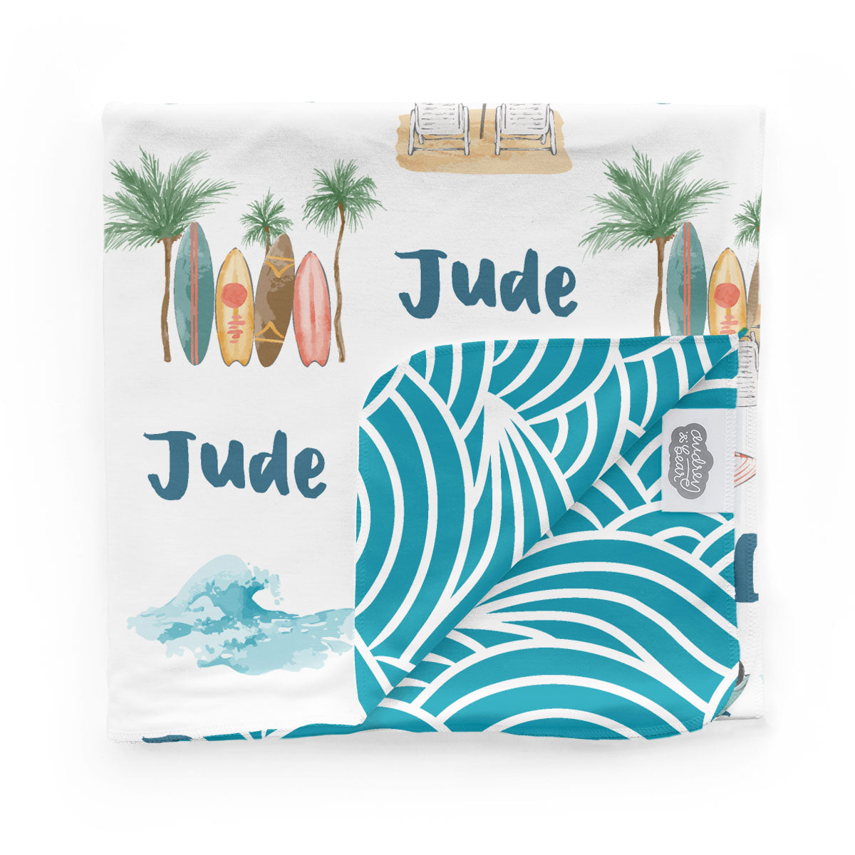 Personalized Swaddle & Hat Set | Wave Rider
