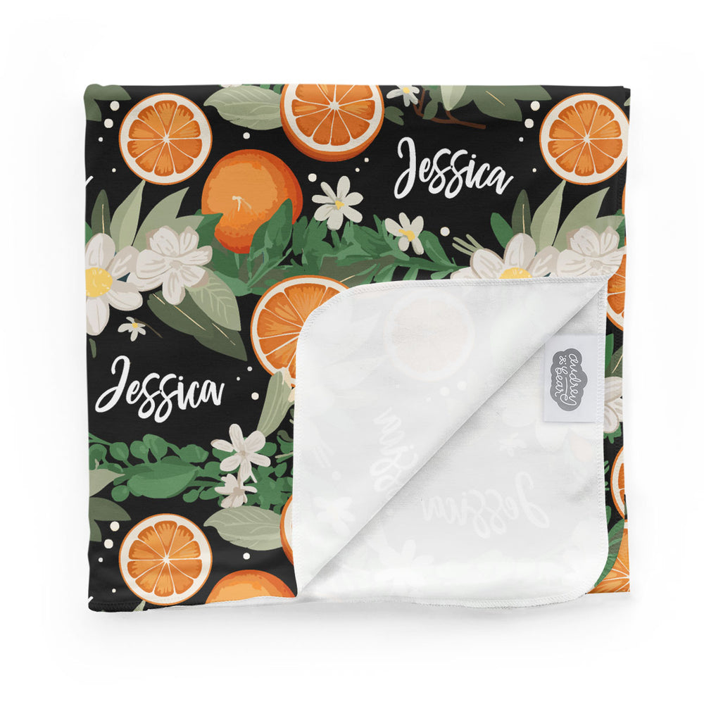 Personalized Swaddle & Hat Set | Citrus Blossom