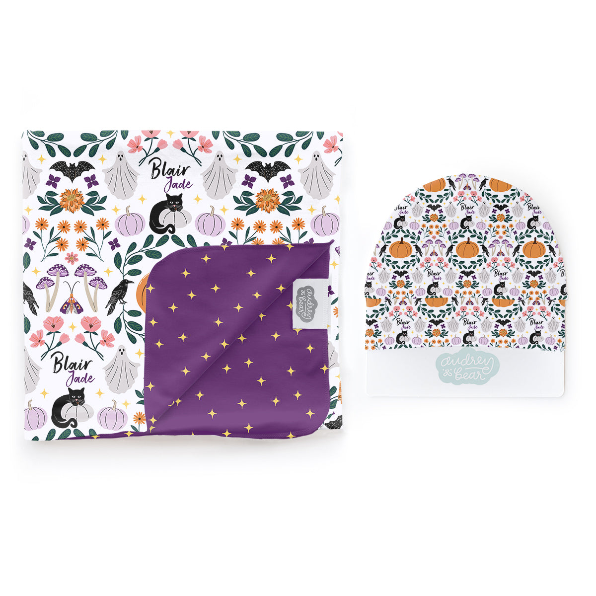 Personalized Swaddle & Hat Set | Witchy Wildflowers