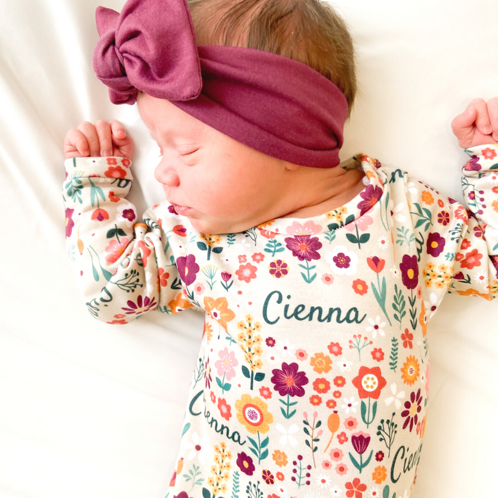 Personalized Newborn Gown | Folksy Floral