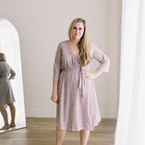 Stretchy Knit Mom Robe | Taupe Dots