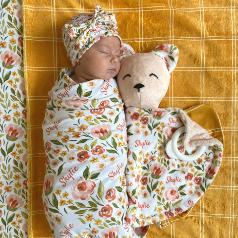Personalized Swaddle and Hat Set for Boys & Girls | Audrey & Bear