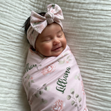 Personalized  Swaddle & Hat Set | Country Floral