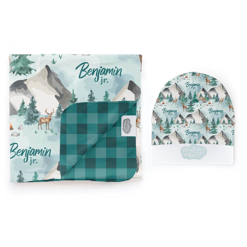 Personalized  Swaddle & Hat Set | The Great Outdoors
