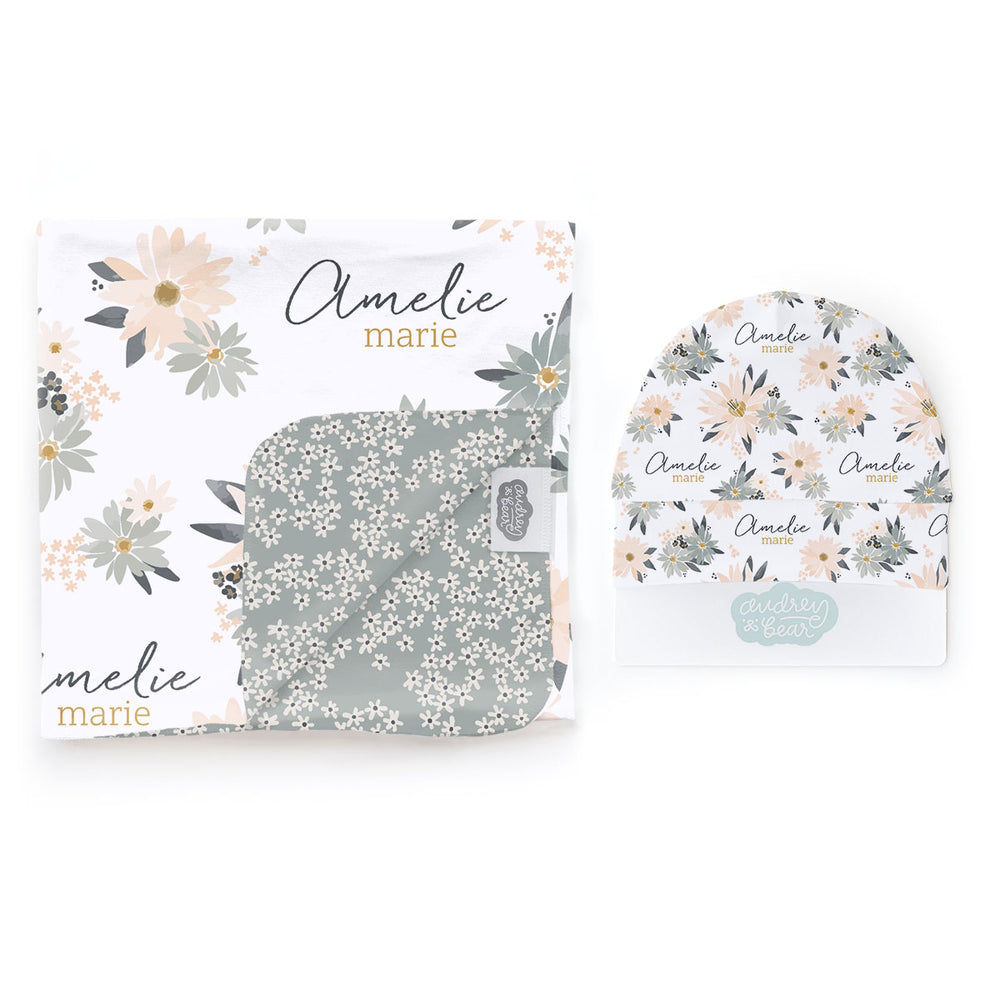 Personalized  Swaddle & Hat Set | Blooming Spring