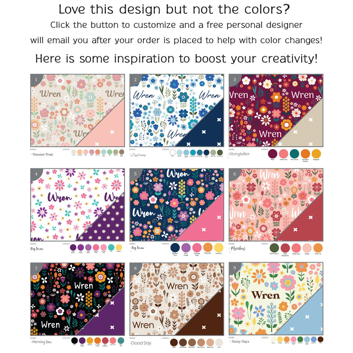 Personalized Pillow Case | Folksy Floral