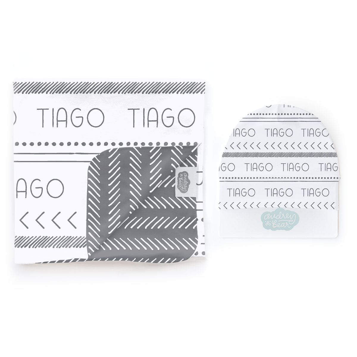 Personalized Swaddle & Hat Set | Tribal