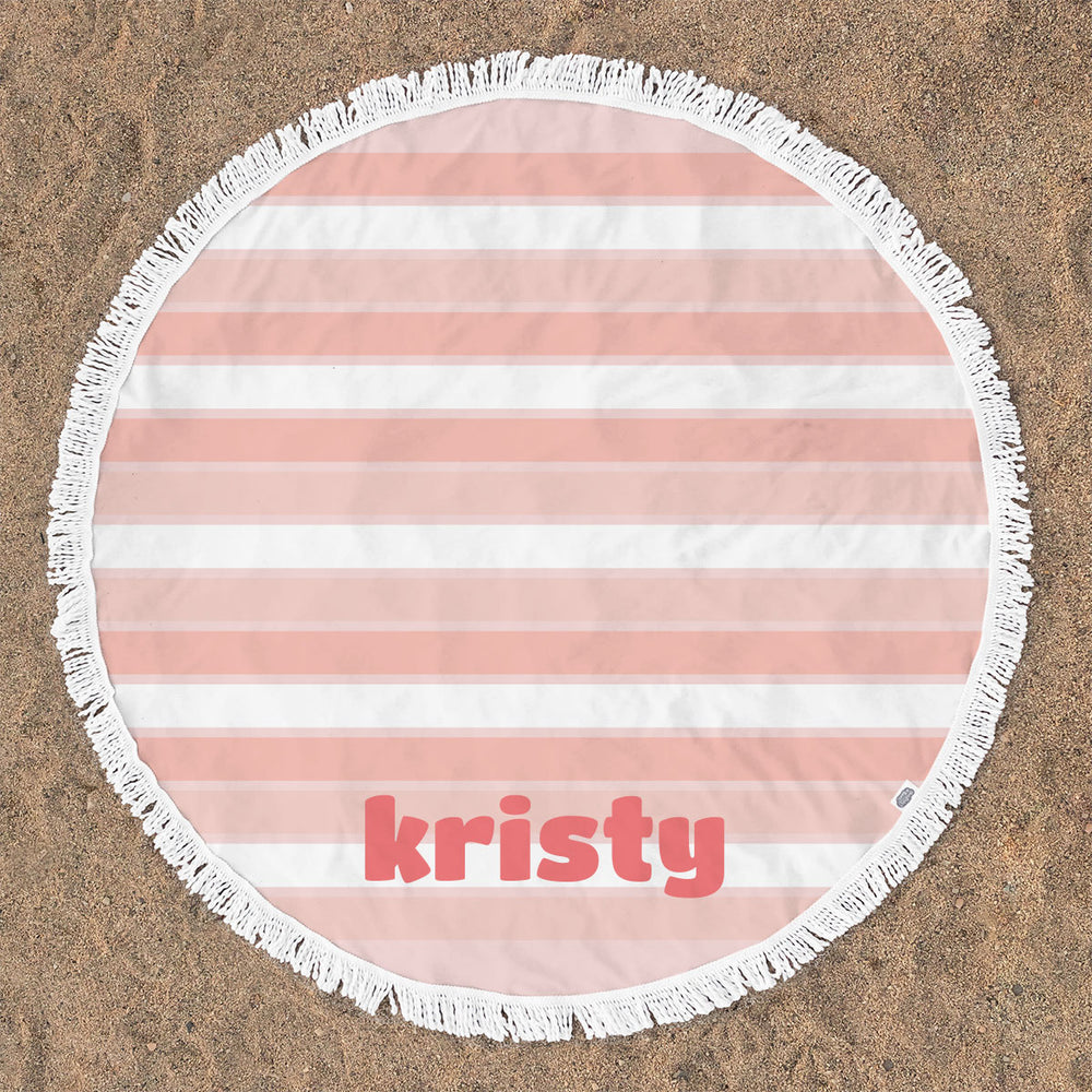 Personalized Round Beach Towel | Peach Stripe
