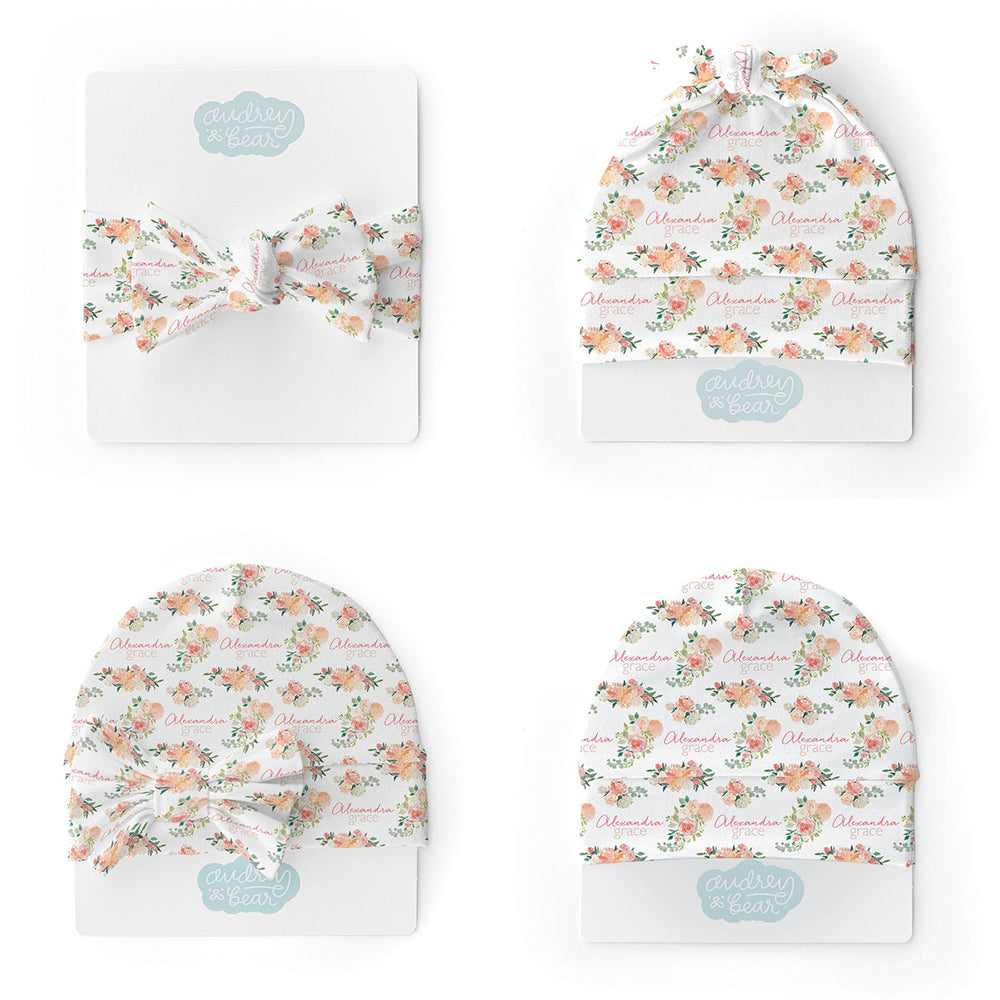 Personalized  Swaddle & Hat Set | Springtime Floral