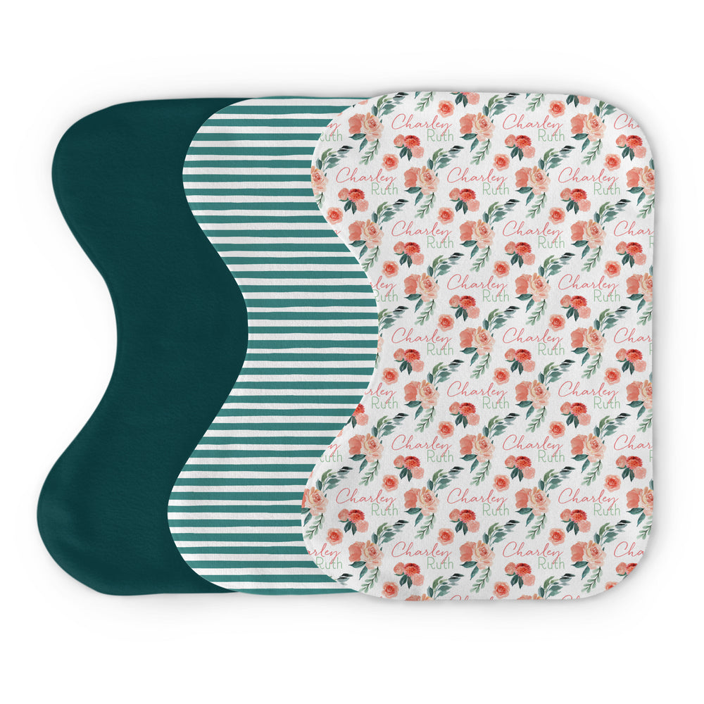 Personalized  Burp Cloth Set | Sweet Blooms