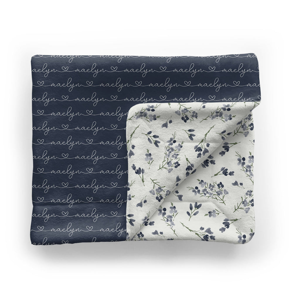 Personalized Minky Stroller Blanket | Blueberry Blossoms