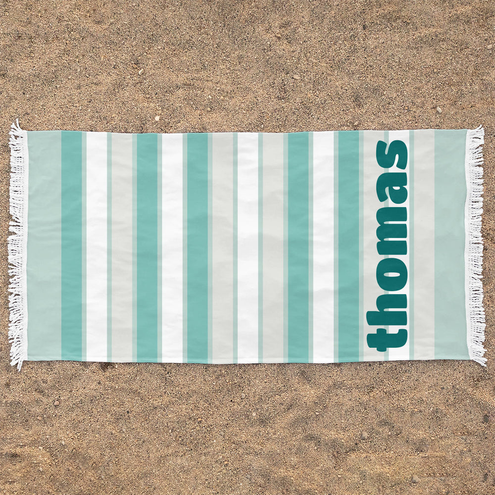 Personalized Rectangle Beach Towel | Aqua Stripe