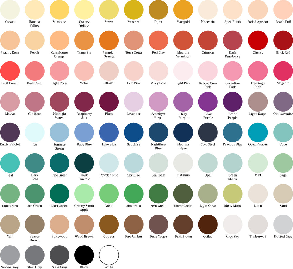 Customize with Audrey & Bear Color Chart