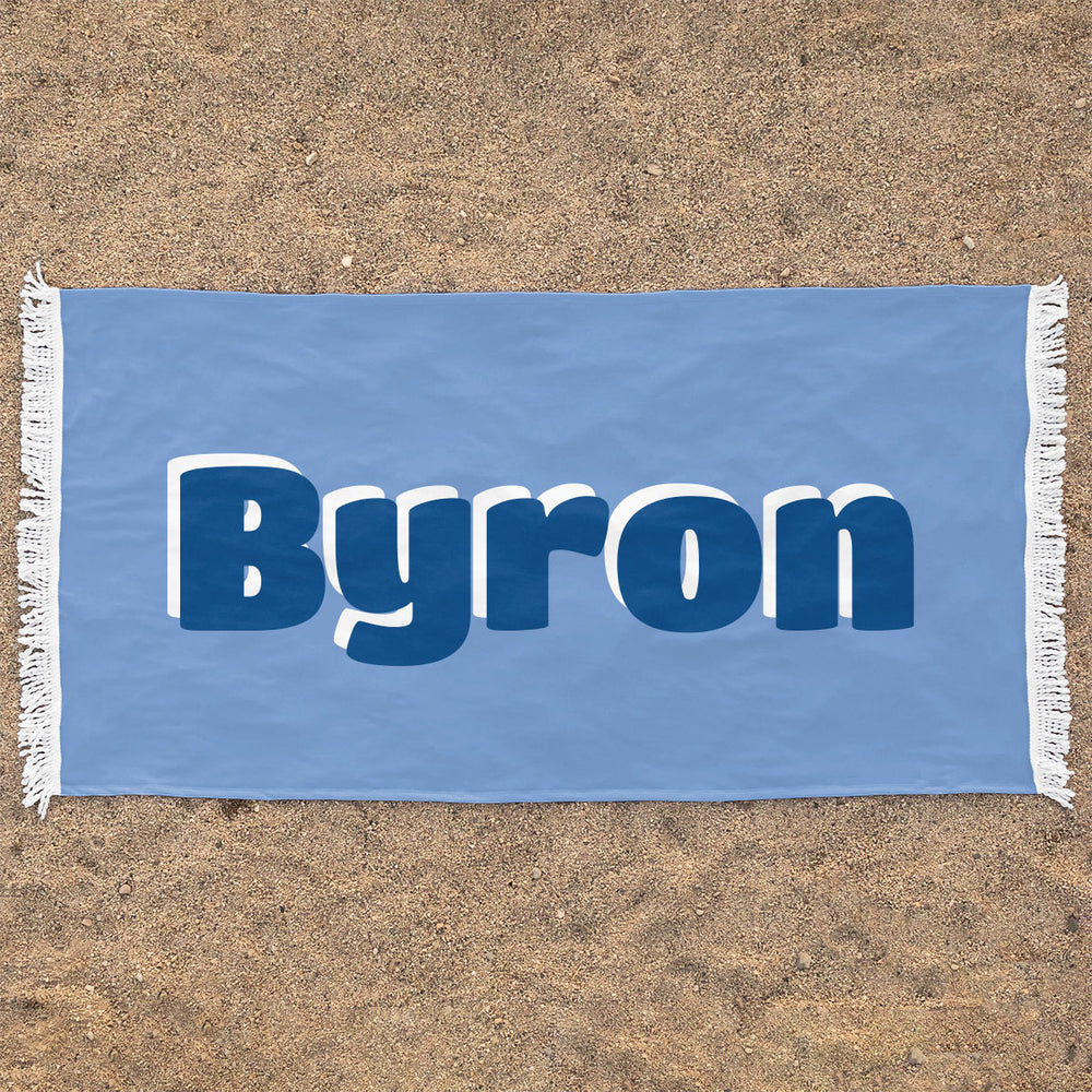 Personalized Rectangle Beach Towel | Blue Drop Shadow