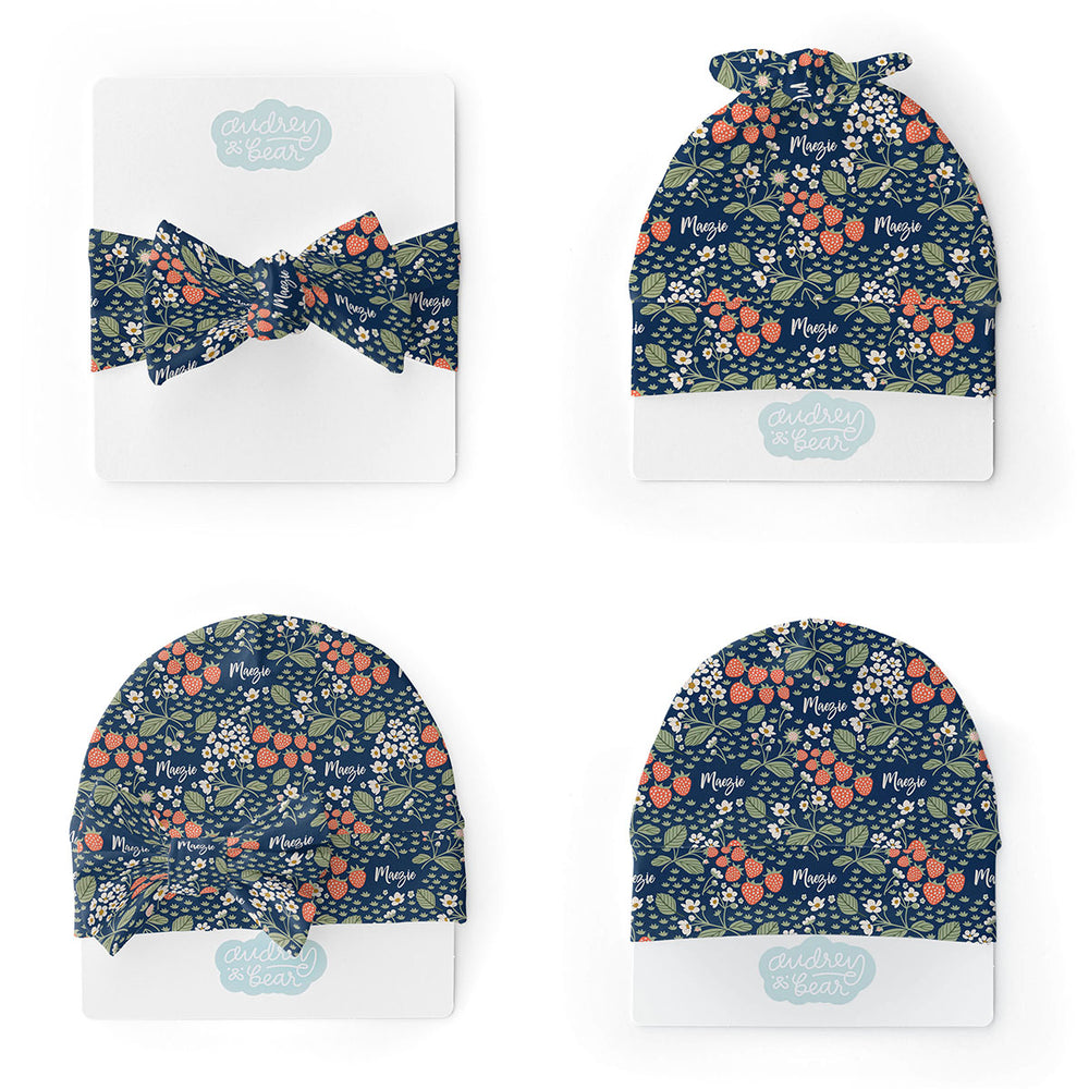Personalized Swaddle & Hat Set | Strawberry Floral
