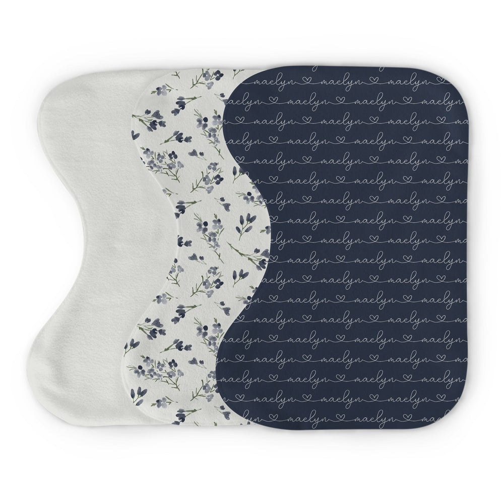 Personalized  Burp Cloth Set | Blueberry Blossoms