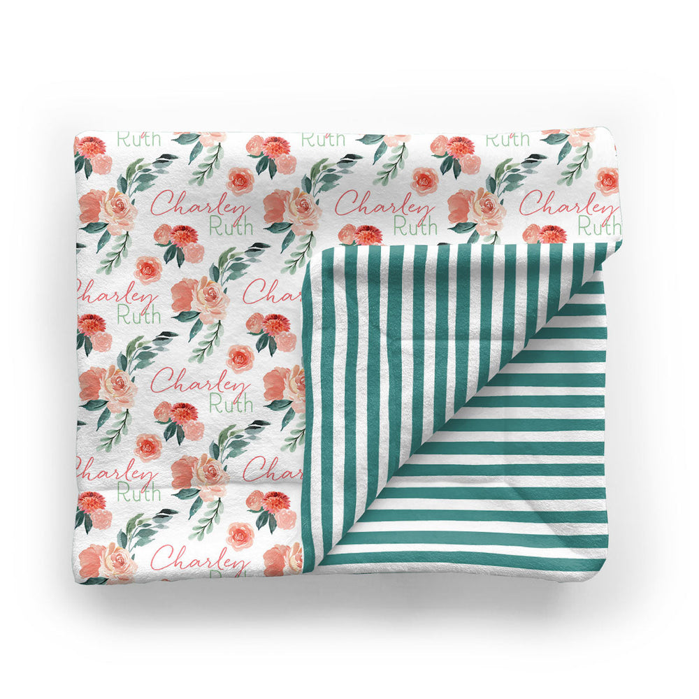 Personalized Minky Stroller Blanket | Sweet Blooms