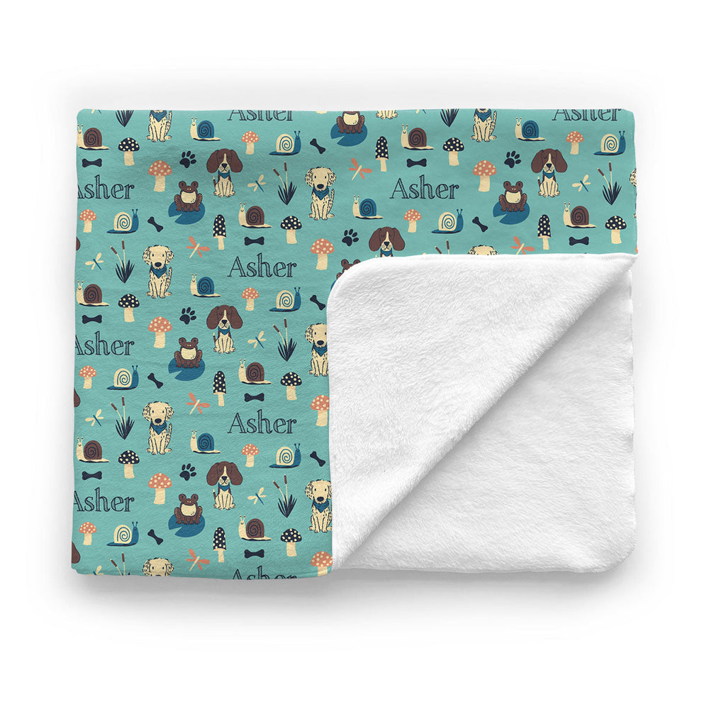 Personalized Minky Stroller Blanket | Frogs Snails & Puppy Dog Tails
