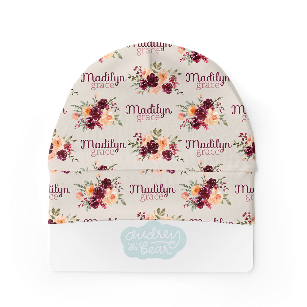 Personalized Swaddle & Hat Set | Harvest Floral