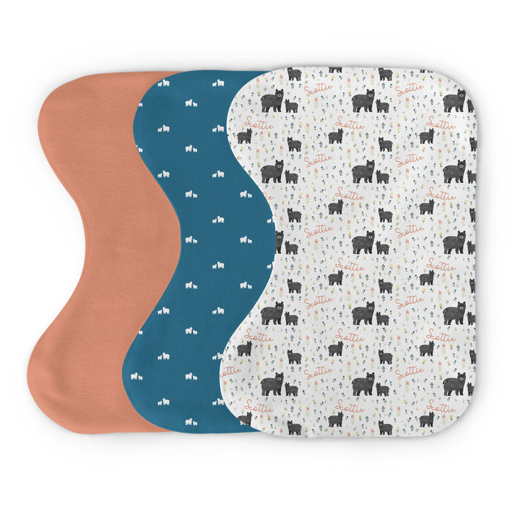 Personalized  Burp Cloth Set | Baby Bear Meadow