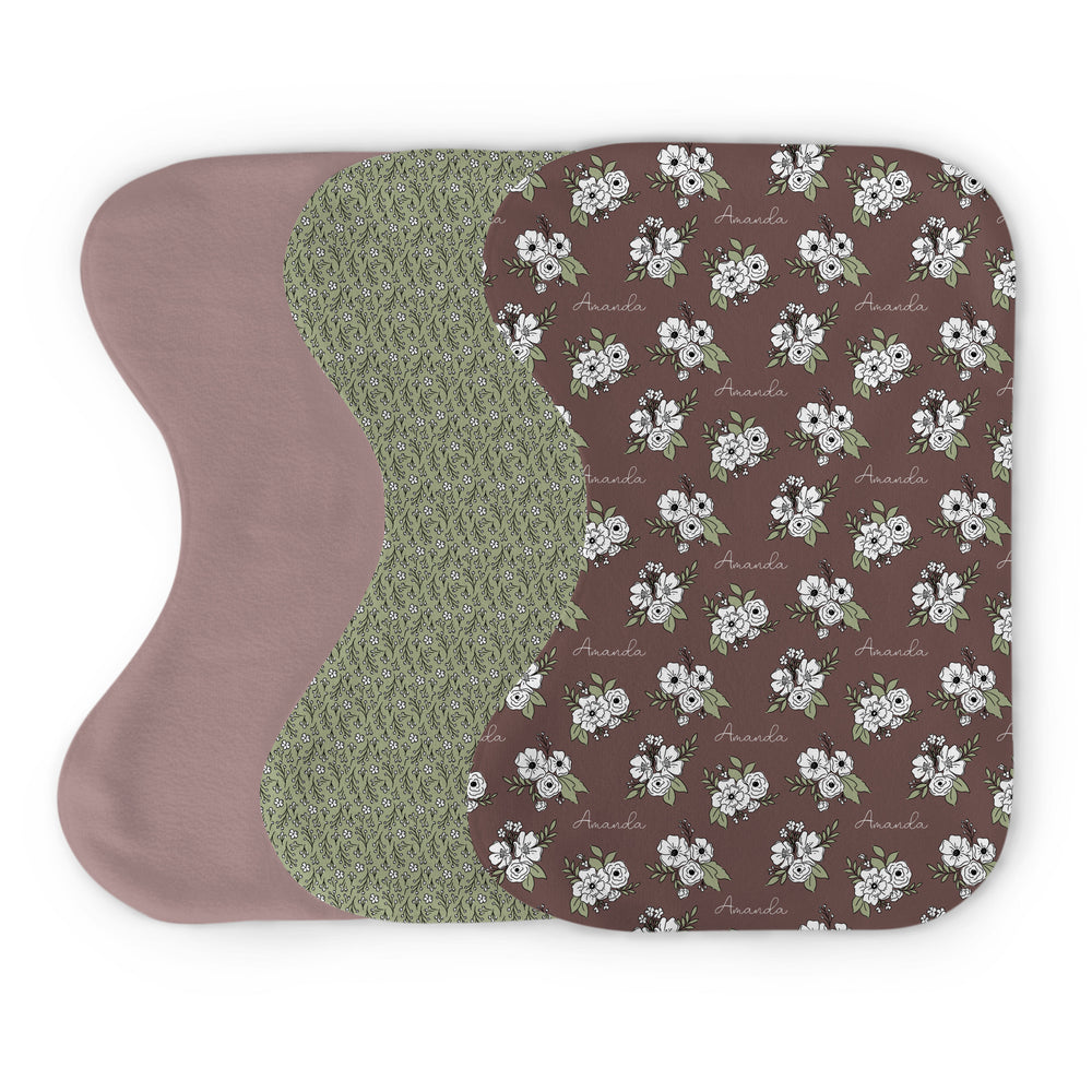 Personalized  Burp Cloth Set | Fall Floral