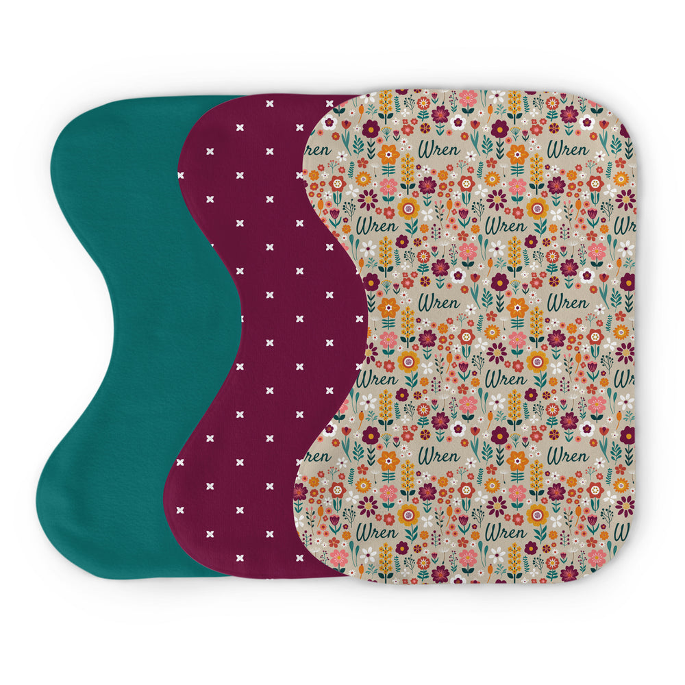 Personalized Burp Cloth Set | Folksy Floral