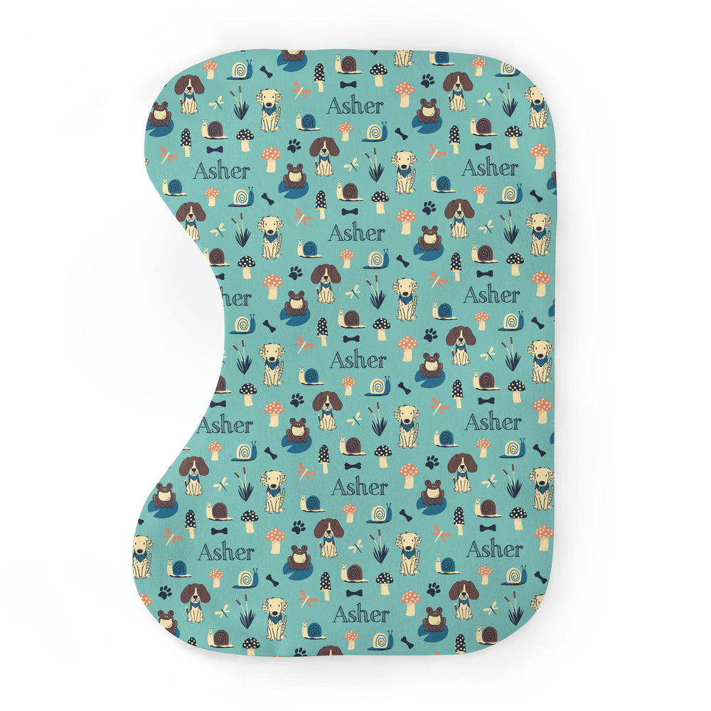 Personalized Bib & Burp Cloth Set | Frogs Snails & Puppy Dog Tails