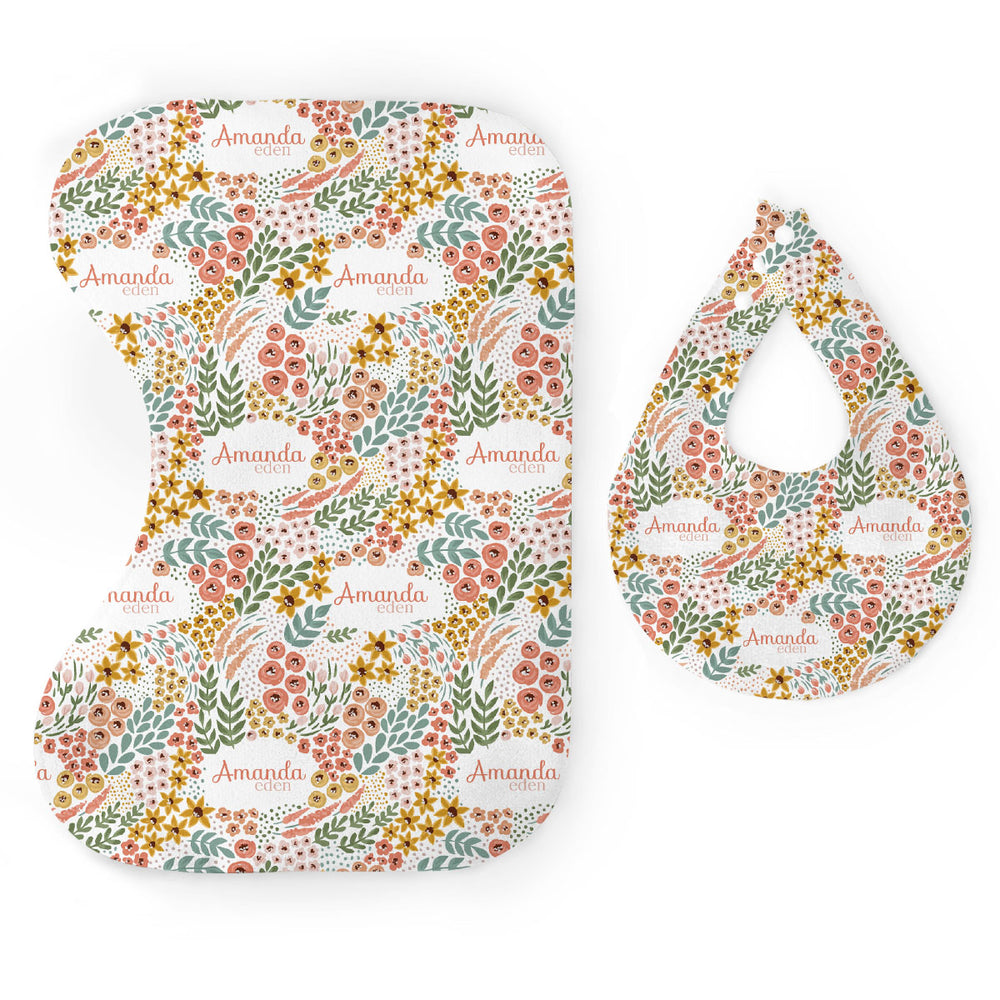 Personalized  Bib & Burp Cloth Set | Whimsy Floral