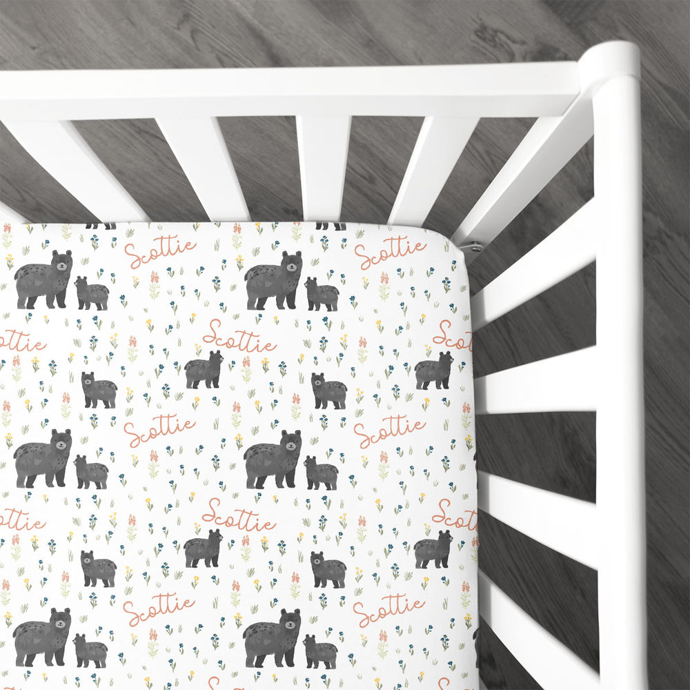 Personalized Crib Sheet | Baby Bear Meadow
