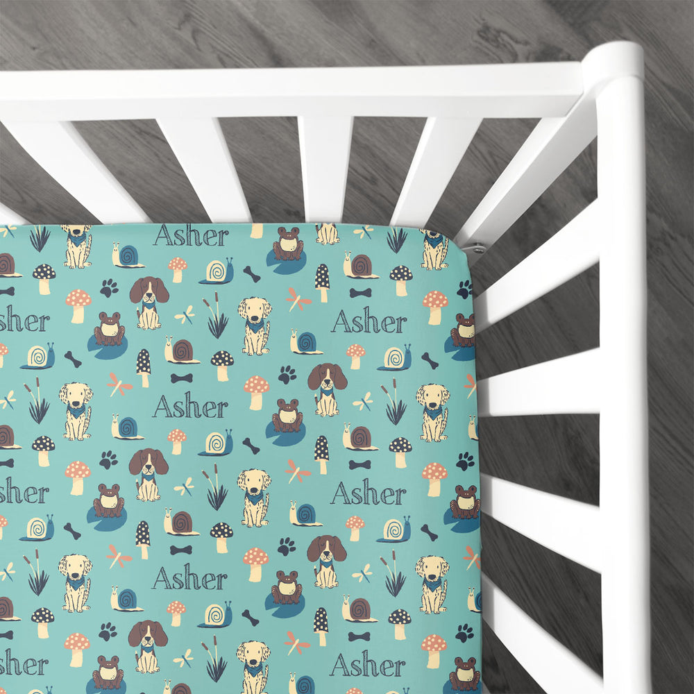 Personalized Crib Sheet | Frogs Snails & Puppy Dog Tails