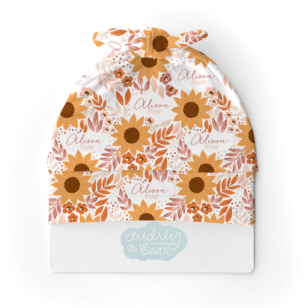 Personalized  Swaddle & Hat Set | Summer Sunflower