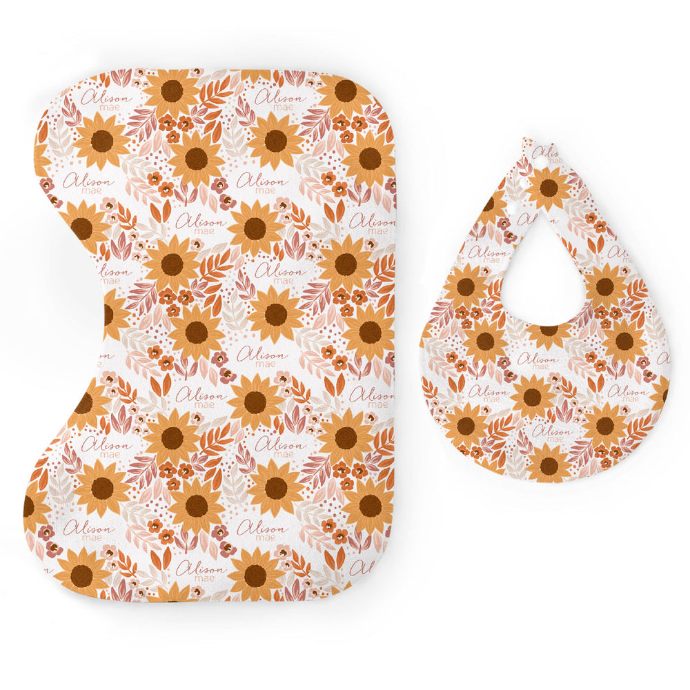 Personalized  Bib & Burp Cloth Set | Summer Sunflower
