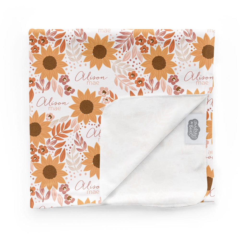 Personalized  Swaddle & Hat Set | Summer Sunflower
