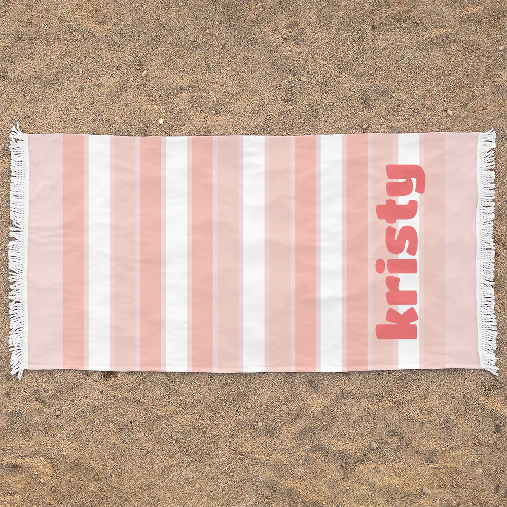 Personalized Rectangle Beach Towel | Peach Stripe