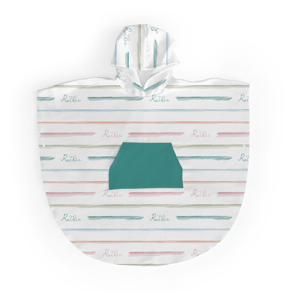Personalized  Hooded Poncho Towel | Rainbow Stripes