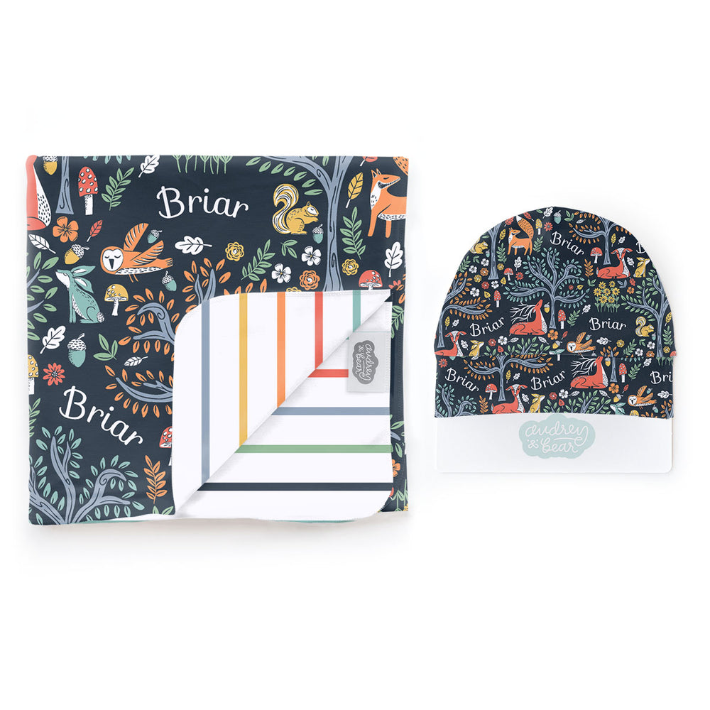 Personalized Swaddle & Hat Set | Midnight Meadow