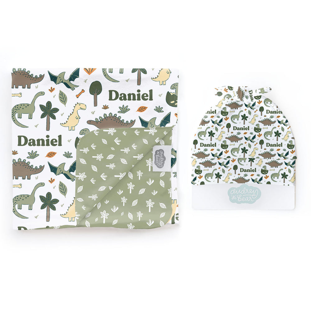 Personalized  Swaddle & Hat Set | Dancing Dinos