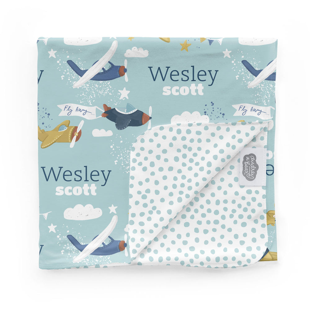 Personalized Swaddle & Hat Set | Fly High