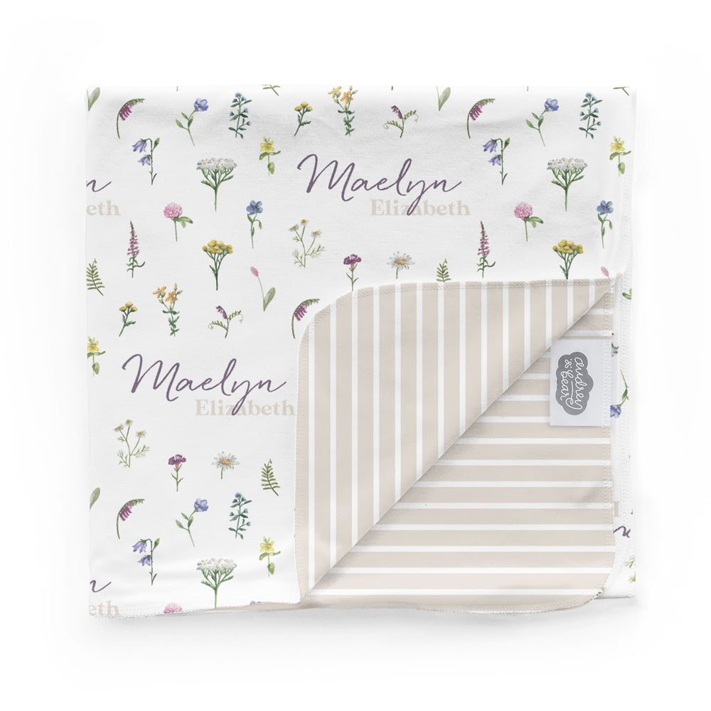 Personalized  Swaddle & Hat Set | Meadow Floral