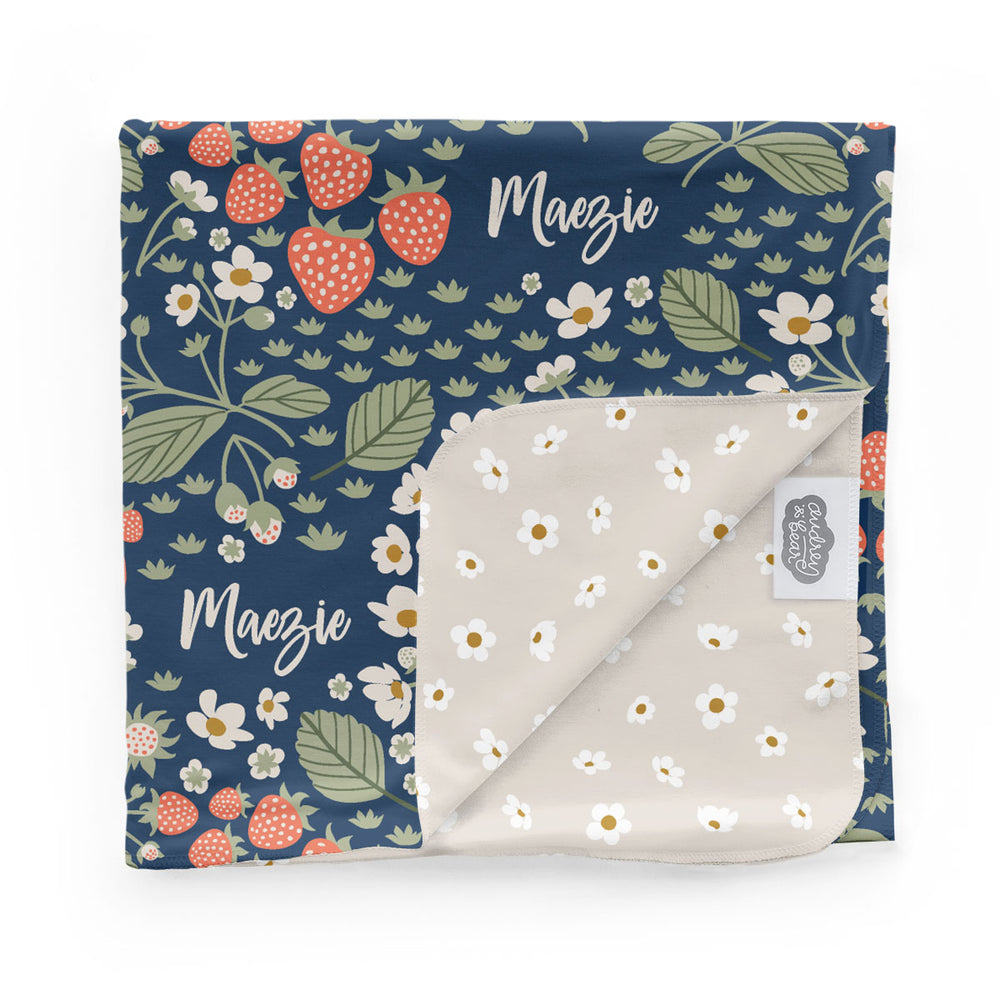 Personalized Swaddle Blanket | Strawberry Floral