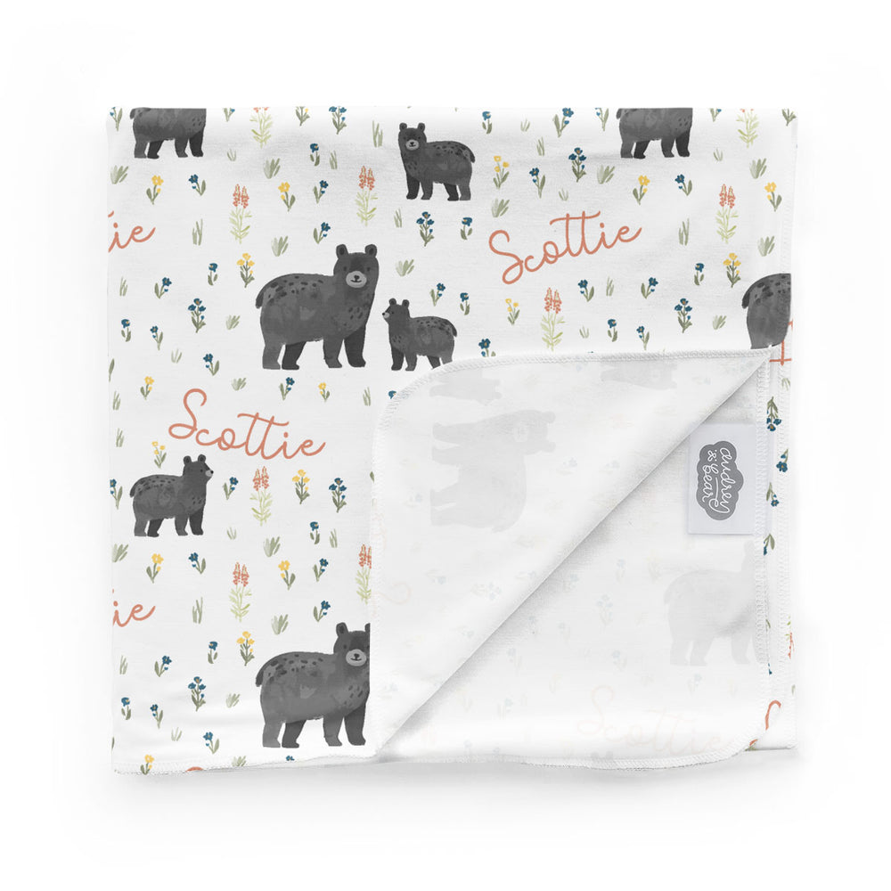 Personalized Swaddle Blanket | Baby Bear Meadow